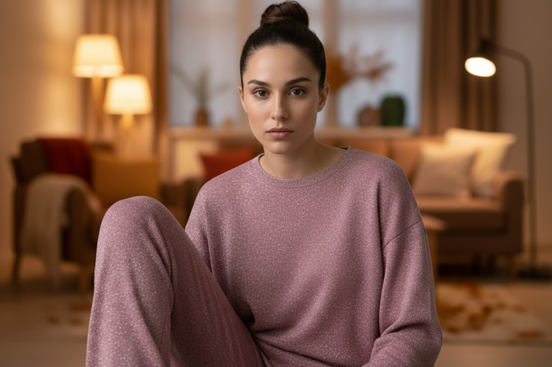 Domácí oblečení ušité z třpytivé teplákoviny